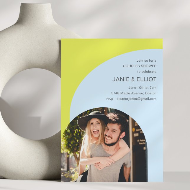Chartreuse Blue Arch Photo Couples Shower Party Invitation (Creator Uploaded)
