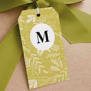 Chartreuse Bramble Festive Botanical Monogram Gift Tags