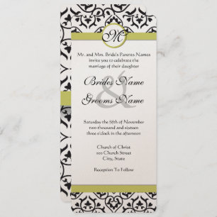 Chartreuse Damask Monogram Wedding Invitation