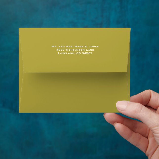 Chartreuse Damask Wedding Envelopes (Hand)