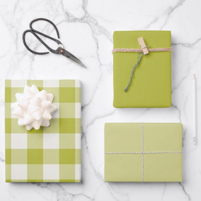 Chartreuse Gingham Wrapping Paper Sheet (Front)