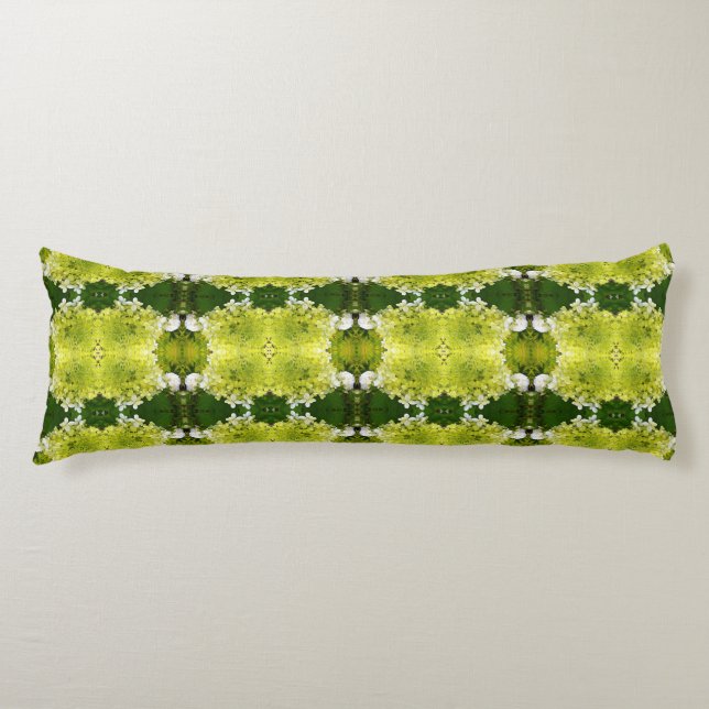 Chartreuse Green Abstract Hydrangea Blooms Pattern Body Cushion (Front)