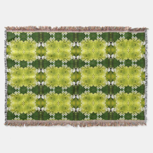 Chartreuse Green Abstract Hydrangea Blooms Pattern Throw Blanket (Front)