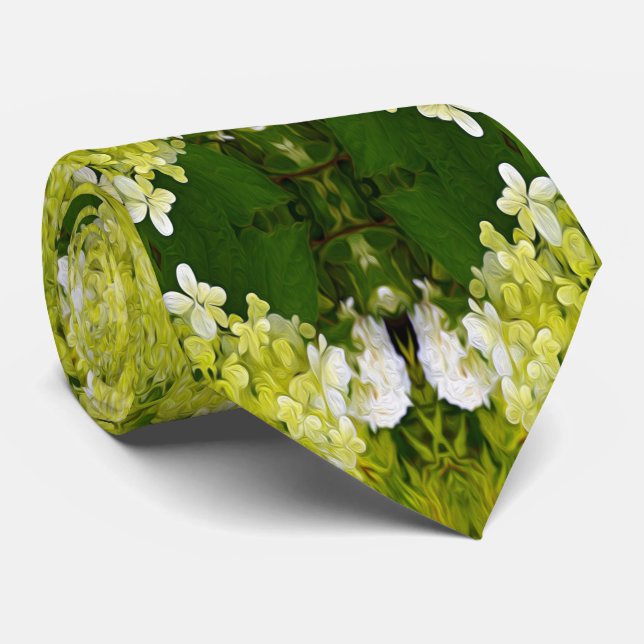Chartreuse Green Abstract Hydrangea Blooms Pattern Tie (Rolled)