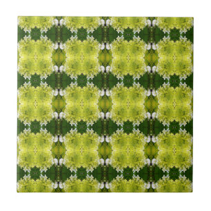 Chartreuse Green Abstract Hydrangea Blooms Pattern Tile