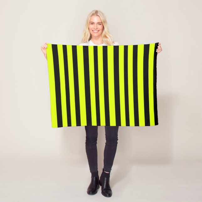 Chartreuse Green and Black Stripes Fleece Blanket (In Situ)