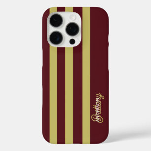 Chartreuse Green and Burgundy Stripes Pattern iPhone 16 Pro Case