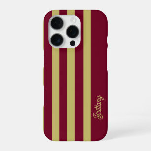 Chartreuse Green and Burgundy Stripes Pattern iPhone 16 Pro Case