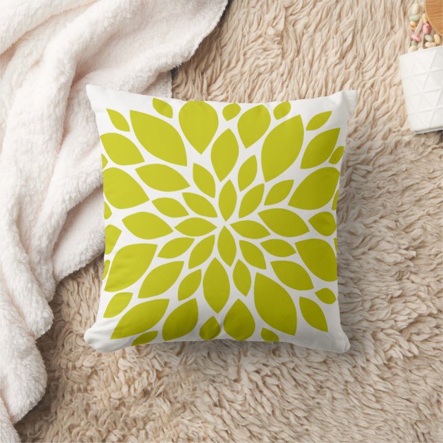 Chartreuse Green and White Floral Burst Cushion (Blanket)