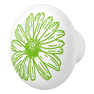 Chartreuse Green Daisy Print, Hippie Flower Print Ceramic Knob