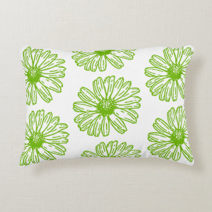 Chartreuse Green Daisy Print, Hippie Flower Print Decorative Cushion