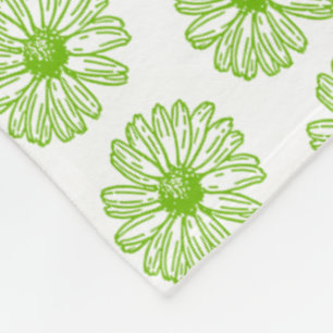 Chartreuse Green Daisy Print, Hippie Flower Print Fleece Blanket