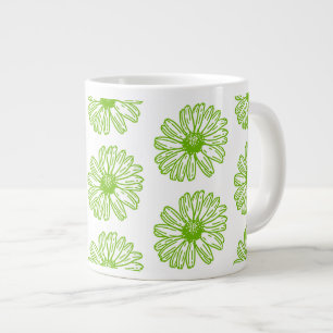 Chartreuse Green Daisy Print, Hippie Flower Print Large Coffee Mug