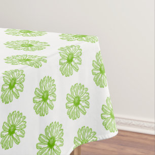 Chartreuse Green Daisy Print, Hippie Flower Print Tablecloth