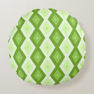 Chartreuse green diamond pattern round cushion