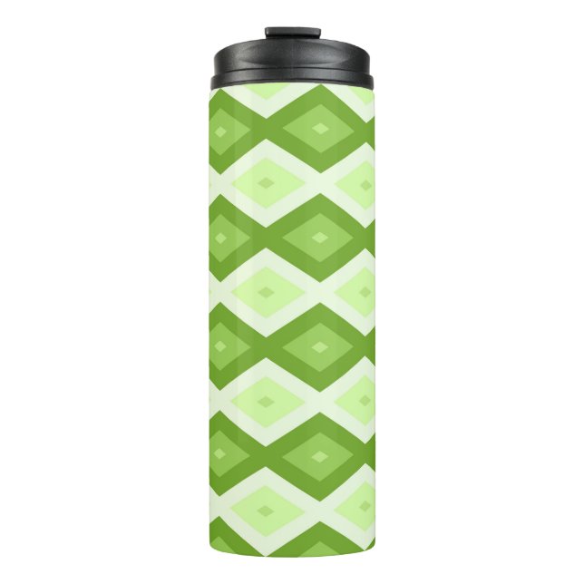 Chartreuse green diamond pattern thermal tumbler (Front)