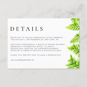 Chartreuse Green Fern Leaves Wedding Details Enclosure Card
