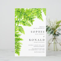 Chartreuse Green Fern Leaves Wedding Invitation