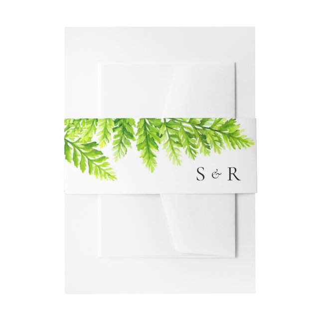 Chartreuse Green Fern Leaves Wedding Monogram Invitation Belly Band (Front Example)