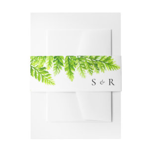 Chartreuse Green Fern Leaves Wedding Monogram Invitation Belly Band
