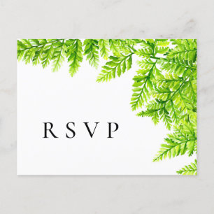 Chartreuse Green Fern Leaves Wedding RSVP Postcard