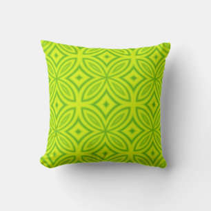 Chartreuse green geometric flower abstract pattern cushion