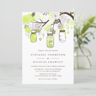 Chartreuse Green Hanging Mason Jars Wedding Invitation