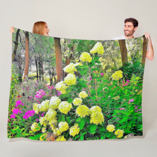 Chartreuse Green Limelight Hydrangea Garden Fleece Blanket (In Situ)