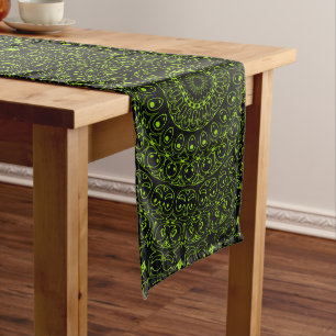 Chartreuse Green Mandala with Bold Symmetry Long Table Runner