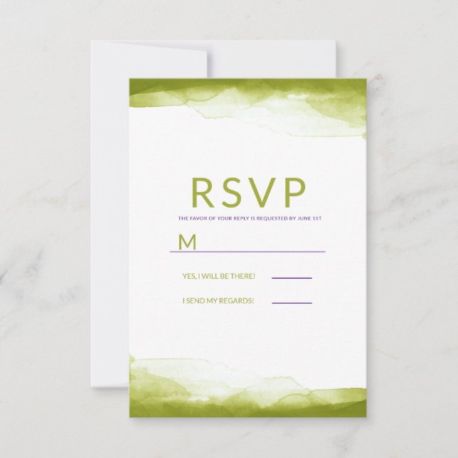 Chartreuse Green Watercolor Modern Wedding RSVP (Front)