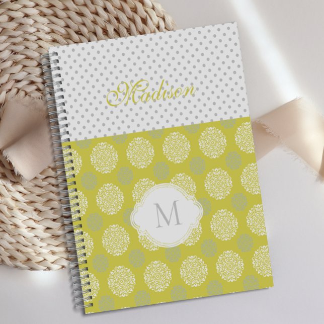 Chartreuse Grey Dots Trendy Monogram Planner (Creator Uploaded)