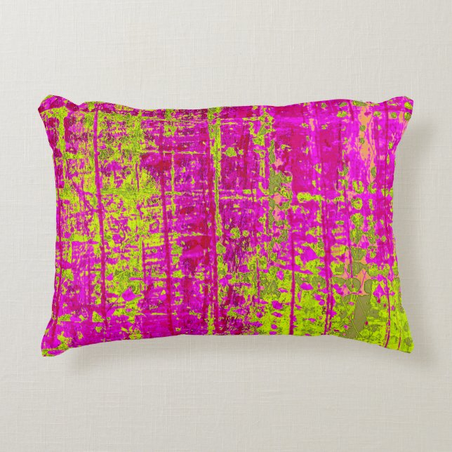 Chartreuse Kiss Pink and Green Abstract Decorative Cushion (Front)
