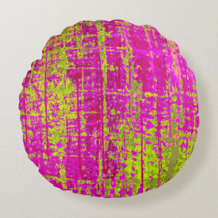 Chartreuse Kiss Pink and Green Abstract Round Cushion