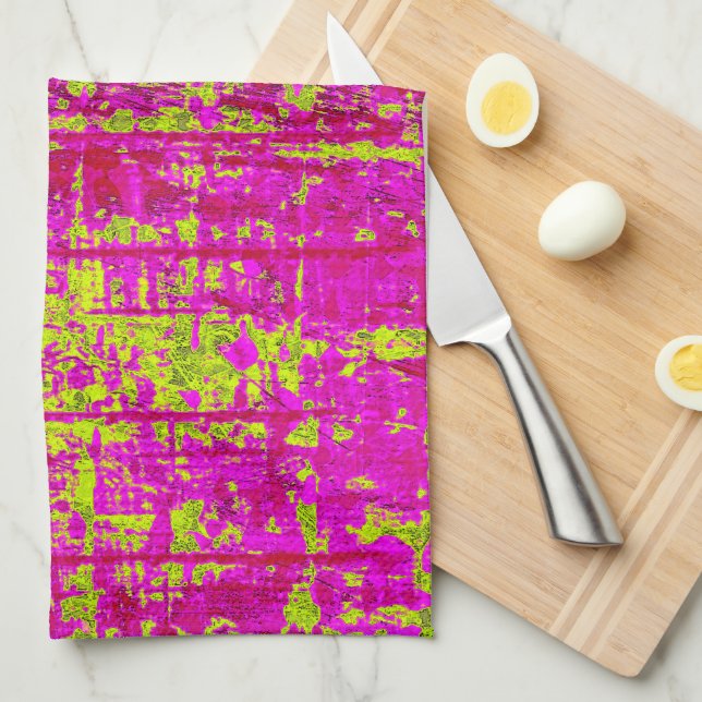 Chartreuse Kiss Pink and Green Abstract Tea Towel (Quarter Fold)