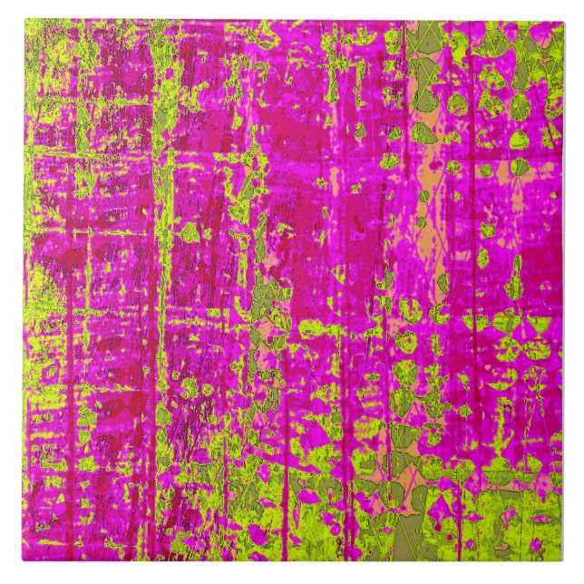 Chartreuse Kiss Pink and Green Abstract Tile (Front)