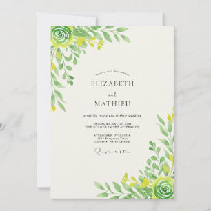 Chartreuse Lemon Leafy Wedding Invitation
