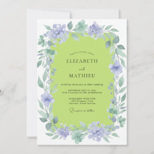 Chartreuse Lilac Wreath Wedding Invitation
