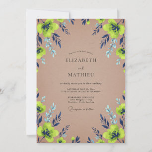 Chartreuse Mauve Wildflower Wedding Invitation