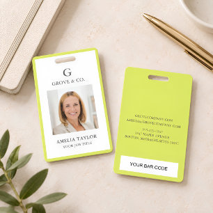 Chartreuse Minimalist Employee Photo Professional ID Badge