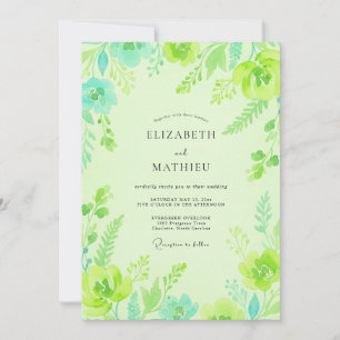 Chartreuse Mint Leafy Wedding Invitation