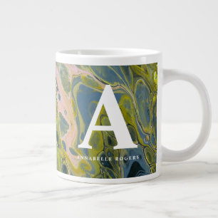Chartreuse Multi-colour Marble Custom Initial/Name Large Coffee Mug