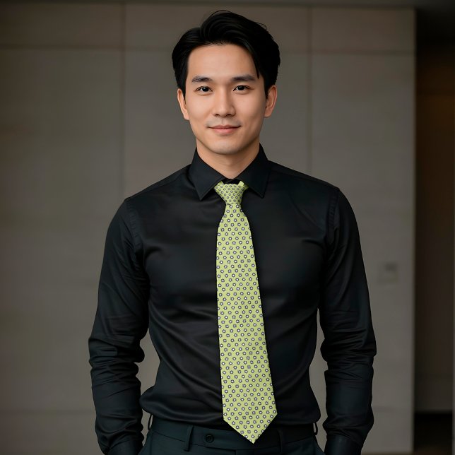 Chartreuse Navy White Tiny Flowers Tie (Creator Uploaded)