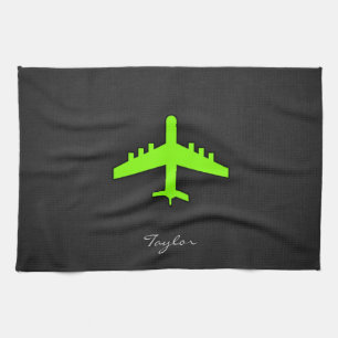 Chartreuse, Neon Green Aeroplane Tea Towel