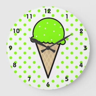Chartreuse, Neon Green Ice Cream Cone Large Clock