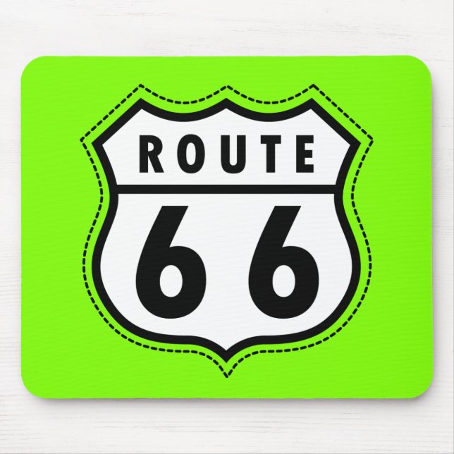 Chartreuse, Neon Green Route 66 road sign Mouse Pad (Front)
