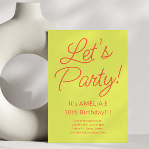 Chartreuse Orange Let's Party Fun Birthday Bash Invitation