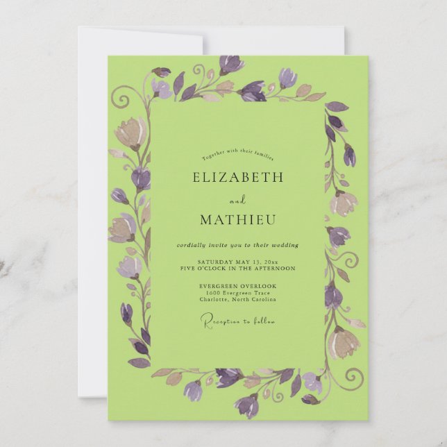 Chartreuse Purple Vine Wedding Invitation (Front)