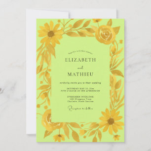 Chartreuse Sunflower Gold Eucalyptus Wedding Invitation