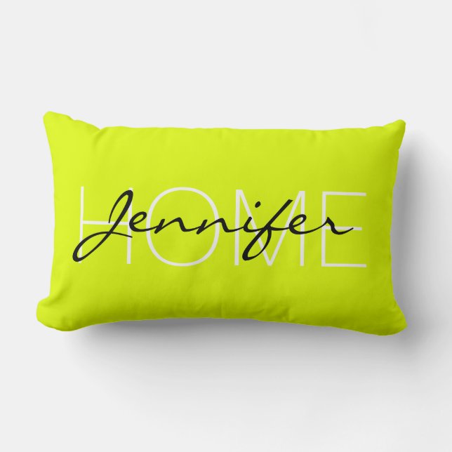 Chartreuse (traditional) colour home monogram lumbar cushion (Front)