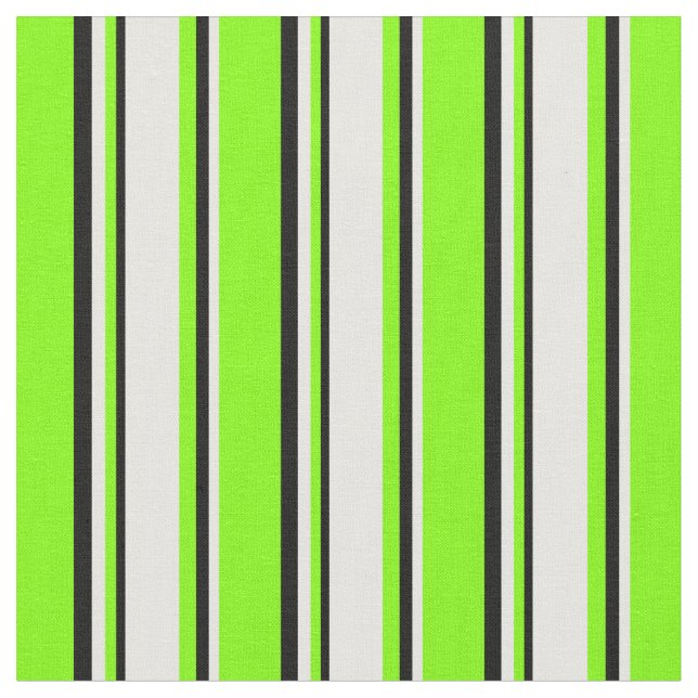 Chartreuse, White, and Black Coloured Stripes Fabric (Close Up)